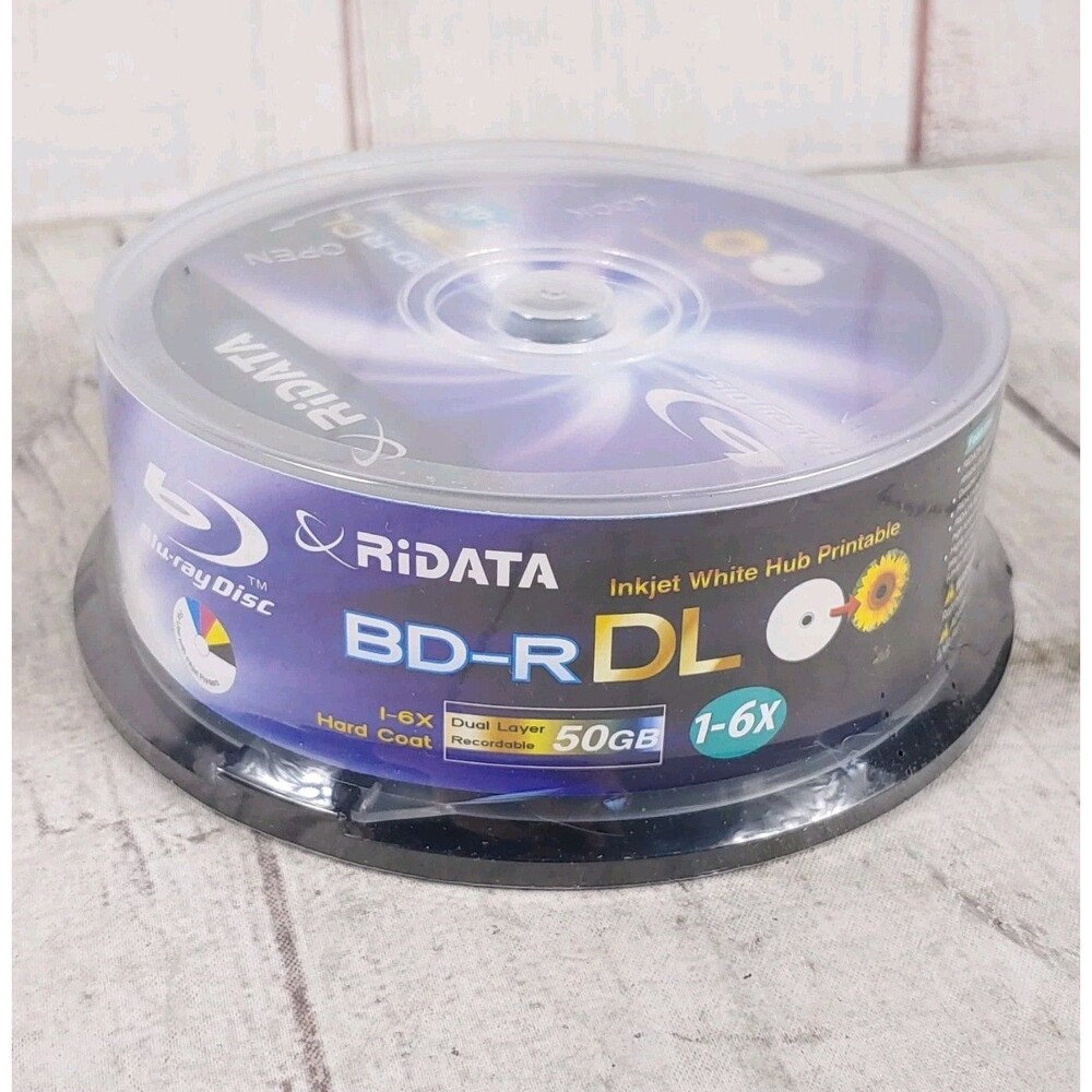 25 Pack Ridata Blu-ray PRINTABLE DISC BD-R DL Dual Layer 6X 50GB White Inkjet